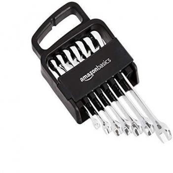 Amazon Basics - Juego de llaves de trinquete, combinadas, métricas, 7 unidades