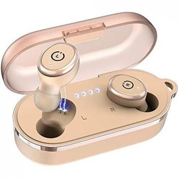TOZO T10 Auriculares Bluetooth IPX8 Impermeable Bluetooth 5.0 In Ear inalámbricos con Estuche de Carga y micrófono, Sonido Premium con Graves Profundos para Correr y Hacer Deporte Caqui