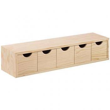 Cómoda Mini de Madera con 5 Cajones en Pino Natural - Dimensiones 56x13x12 cm