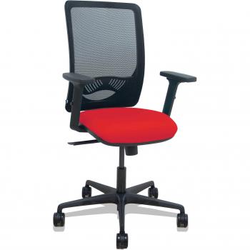 Silla Zulema sincro malla negra asiento bali rojo brazos 2D ruedas 65mm