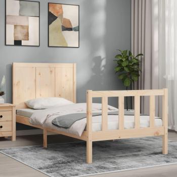 Estructura de Cama Individual 100x200 cm con Cabecero en Madera Maciza de Pino