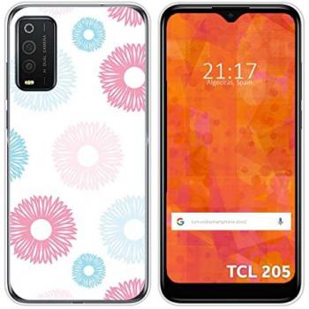 Funda Silicona Transparente para TCL 205 con diseño de Flores 06 y Dibujos