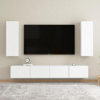 Juego de Muebles para TV de 4 Piezas en Madera Contrachapada Blanca