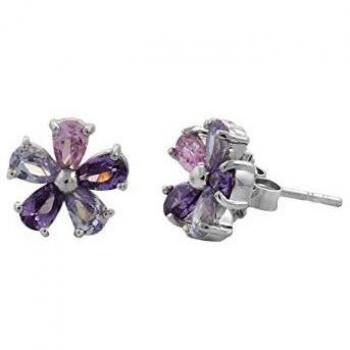 VIDAL & VIDAL Pendientes Baño de Rodio Flor Multicolor