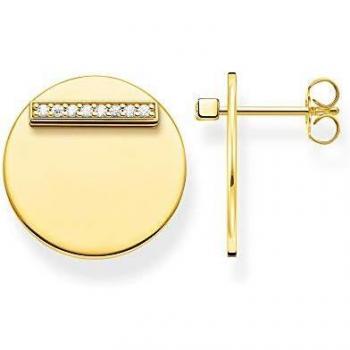 Thomas Sabo Together Zirconia Disc Earrings, Gold Coin Earrings with White Zirconia, Yellow female, Size: ONE SIZE