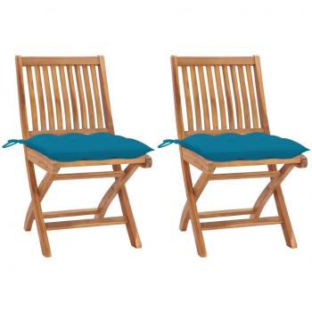 Teak Garden Chairs Set of 2 with Light Blue Cushions