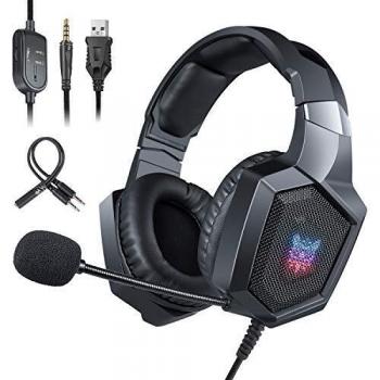 ONIKUMA Auriculares Gaming PS4 Xbox One, Auriculares con Micrófono Reducción de Ruido Estéreo con Conector de 3,5 mm y RGB LED, Compatible con PSP, Nintendo Switch, Movil