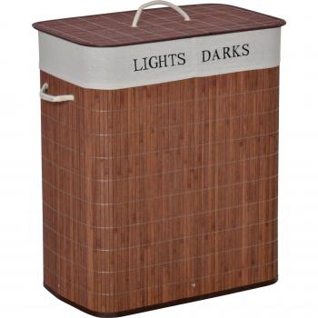 Cesto Para Ropa Sucia 100L 2 Compartimentos Marrón 63X52x32 Cm