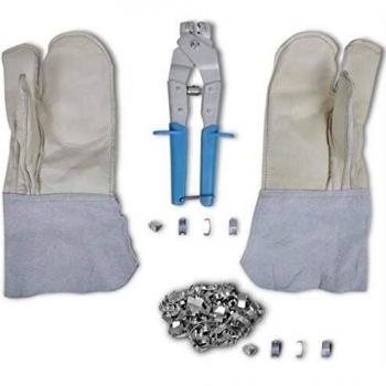 vidaXL Set para alambre concertina con aplicador de clips guantes y 200 clips