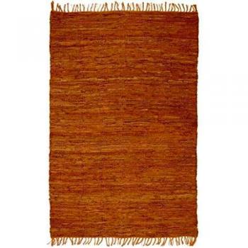 vidaXL Alfombra Tejida a Mano Chindi Cuero 160x230cm Canela Decoración Hogar