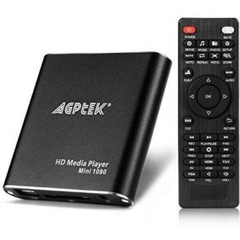 HD Media Player, AGPtek Mini 1080p Full-HD Ultra HDMI Digital Media Player with Remote Control for -MKV/RM- HDD USB Drives and SD Cards