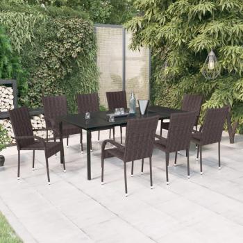 9-Piece Brown and Black Garden Dining Set with Cushions