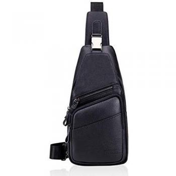 MANNUOSI Shoppers Y Bolsos De Hombro Hombre Moda Casual Piel autentica Bolsos bandolera Negro