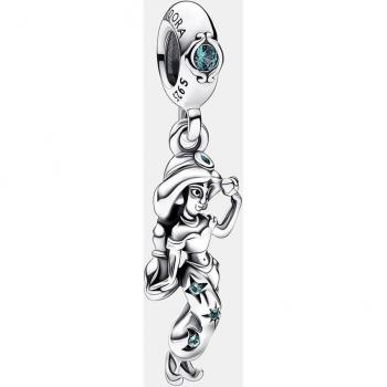 PANDORA Disney Aladdin & Jasmine Dangle Charm - Silver with Blue and Green Zirconia