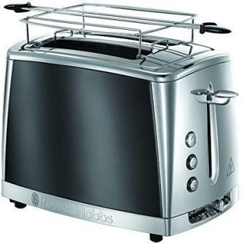 Russell Hobbs Tostadora Luna Moonlight Grey - 2 Ranuras Cortas y Anchas, Tostador para 2 Rebanadas, Bandeja Recogemigas, Calientapanecillos, Función Cancelar y Descongelar, Inox. y Gris - 23221-56