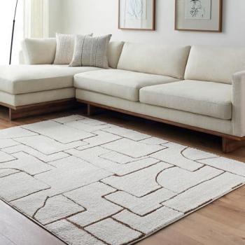 Alfombra Escandinava Moderna Surya SFAX, Rectangular, 160x213 cm, Pelo Corto, Marfil y Marrón, Altura 14 mm