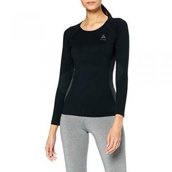 Odlo SUW Crew Neck Performance Camiseta, otoño/Invierno, Mujer, Color Black/Graphite Grey, tamaño Large
