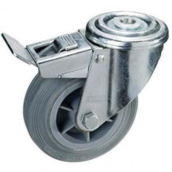 WOLFPACK LINEA PROFESIONAL 11110850 Rueda Industrial Goma Gris Pasante con freno 80mm, 80 mm