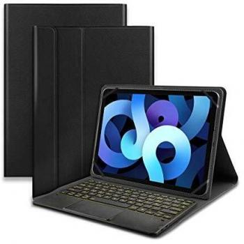 KOOCHUWAH Funda con Teclado Bluetooth Inalámbrico 3.0 QWERTY Español con Touchpad – PU Protectora para 9.0-10.6 Cualquier iOS/Windows/Android Tablets Retroiluminado