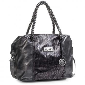 Lois - 94547 Bolso de Mujer Doble asa con Cremallera. Bandolera Ajustable. Forro Estampado y Bolsillo Interior. Incluye Llavero. Piel sintética Polipiel, Color Metalizado