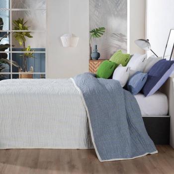 Colcha jacquard olas azul Manterol para cama de 90 cm