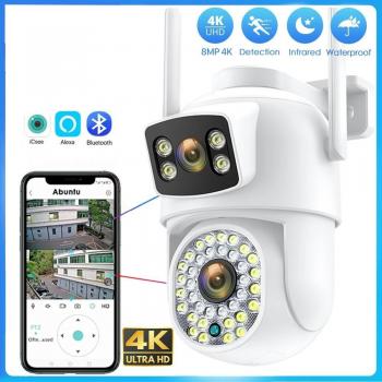 Cámara IP 4K Wifi UE 8MP con Pantallas Duales, Visión Nocturna, PTZ y Detección Humana para Videovigilancia Exterior - Aplicación ICSEE