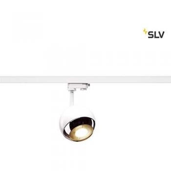 Proyector SLV Light Eye 150 para riel trifásico, blanco/cromado, máximo 75W, incluye adaptador de 3 fases