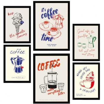 Set de 6 Pósters Ilustraciones de Alimentos Estilo Pop Art en Tonos Pastel para Decorar Paredes del Hogar A3 y A4 Sin Marco
