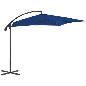 Sombrilla voladiza con poste de acero azul celeste 250x250 cm