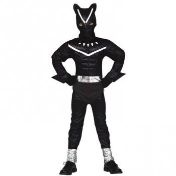Disfraz de Súper Pantera Negra para niño, ideal para fiestas temáticas de superhéroes y películas.