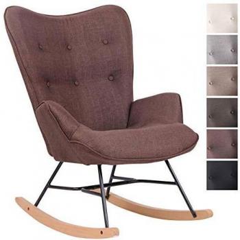 Silla Mecedora Sanka Tapizada en Tela Marrón con Estructura de Metal y Base de Madera