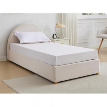 Cama abatible 90 x 190 cm - Tela bouclette - Crema + Colchón - LIRIMO