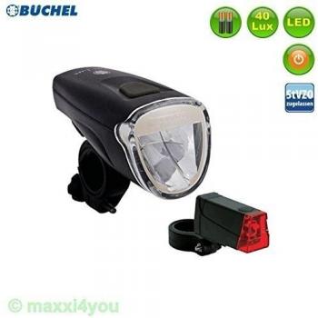 01010321Büchel Trio-Juego de faros para bicicleta 40lux con soporte LED