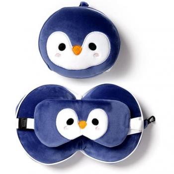 ALMOHADA DE VIAJE PELUCHE CON FORMA DE PINGÜINO Y ANTIFAZ RELAXEAZZZ
