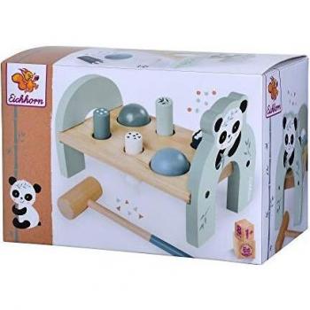 Banco de Martillar Panda de Madera para Niños, Juguete de Motricidad, 8 Piezas, 23x12,5x14,5 cm