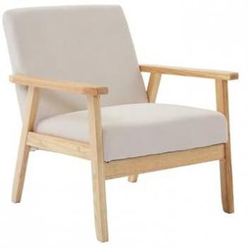 Sillón Escandinavo Isak de Madera y Pana en Crema, 64x69.5x73 cm