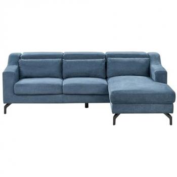 Sofá Esquinero Moderno de 4 Plazas en Tela de Poliéster Azul Marino con Chaise Longue y Reposacabezas Ajustables - Versión Izquierda Glosli