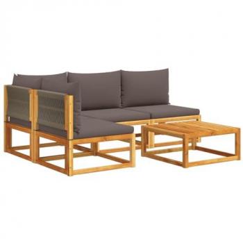 Set de sofás de jardín con cojines 5 piezas madera maciza acacia marrón