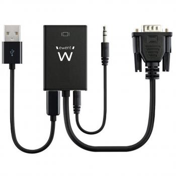 Ewent EW9866 VGA-15pin HDMI, 3.5mm Negro adaptador de cable - Adaptador para cable