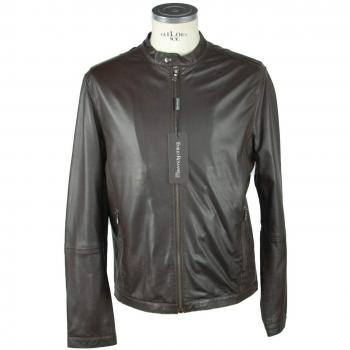 Emilio Romanelli Classic Brown Leather Jacket with Zip Closure - IT56 | 3XL