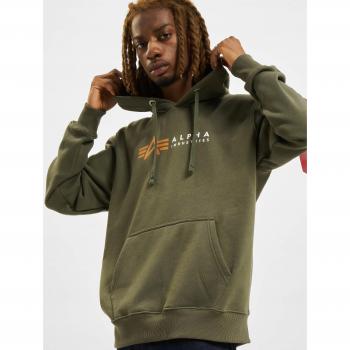 Alpha Industries Alpha Label Hoodie - Olive Green - Men's Sizes S to XXL