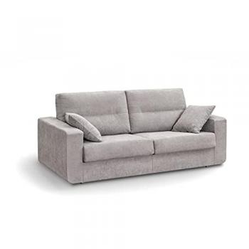 Sofá Cama Italiano Bolonia Moderno Color Gris Claro con Asientos y Respaldo de Espuma, Tapizado en Tela y Armazón de Madera de Pino