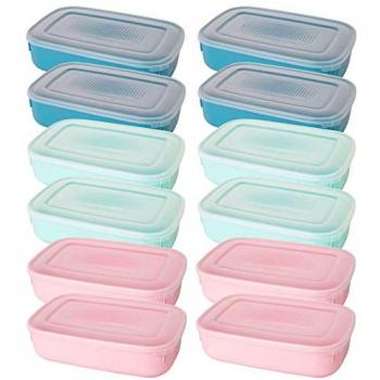Pack 12 Recipientes Rectangulares de Plástico con Tapa, Libres de BPA, Aptos para Lavavajillas, Colores Pastel (12 x 1.6L)