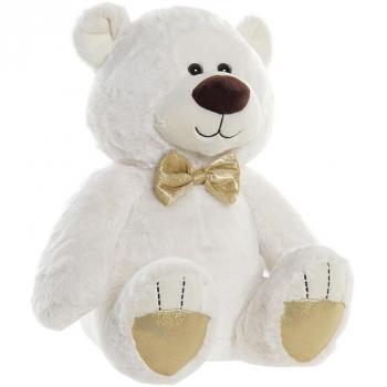 Oso de Peluche DKD Home Decor Pajarita Blanco Dorado Metal Infantil - Bixoto