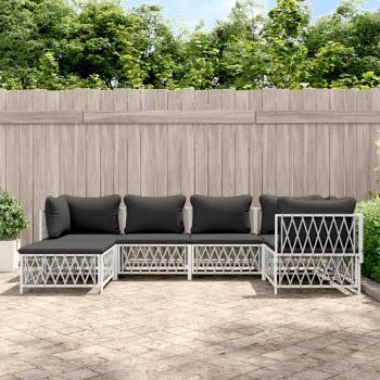6-Piece White Steel Garden Lounge Set with Cushions
