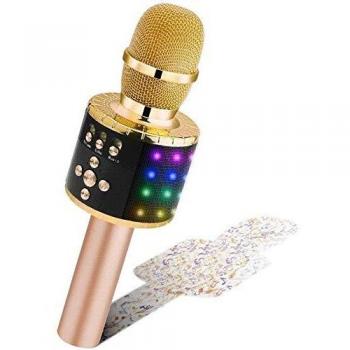 Micrófono Inalámbrico de Karaoke Bluetooth BONAOK con Luces LED Controlables, Máquina Portátil de Karaoke, Altavoz, Regalo de Cumpleaños, Juguete de Viaje iPhone Android / PC