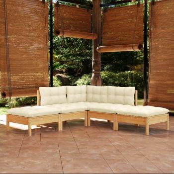 5-Piece Pinewood Garden Lounge Set with Cream Cushions