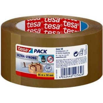 Tesa - Cinta adhesiva de embalaje ultra resistente, PVC, autoadhesiva, 50 mm x 66 m, color marrón