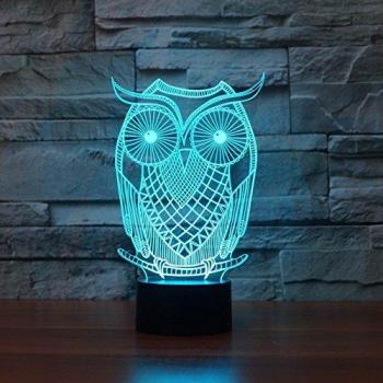 Nueva 3d Visual búho forma LED noche luz acrílico 7 cambio de color LED lámpara de mesa niños Decor Regalo