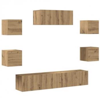 Juego de Muebles para TV de Pared 7 Piezas en Roble Artesanal